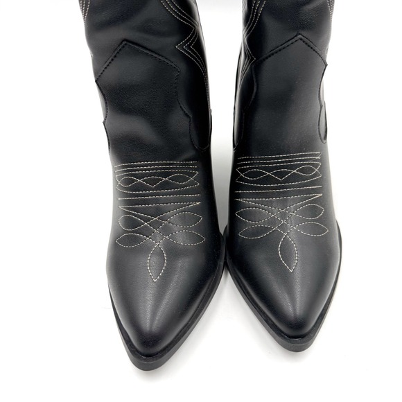 Steve Madden Linconn Boots Black Faux Leather Knee Cowboy Western Heel Sz 8 - Picture 4 of 13